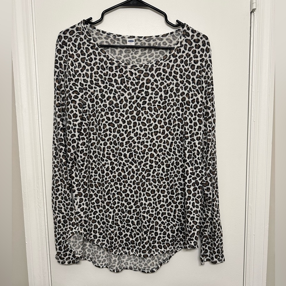 Old Navy Black and White Leopard Print Blouse